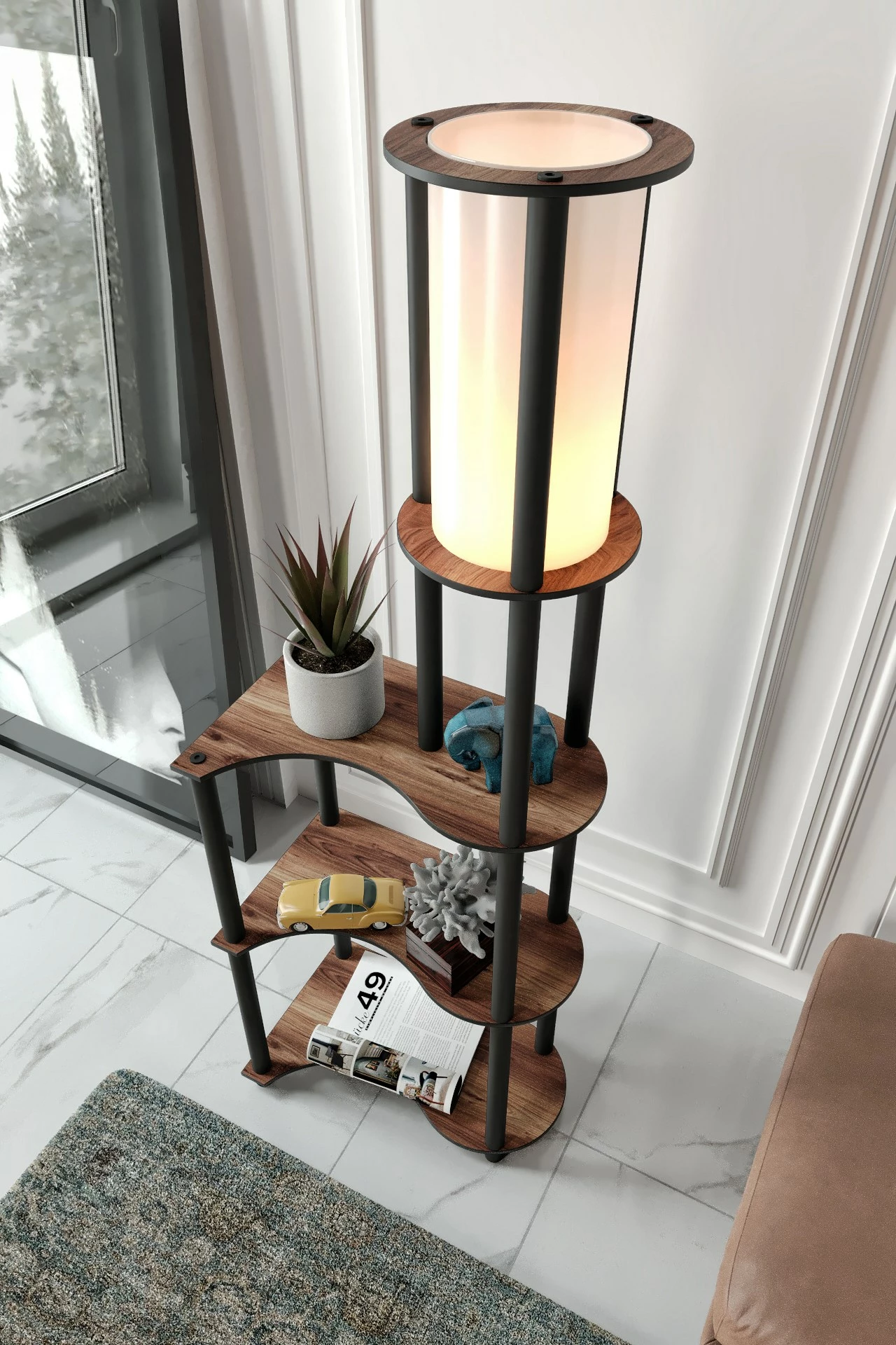 Llambë dyshemeje me rafte, ngjyrë arre, Opviq KS-11117