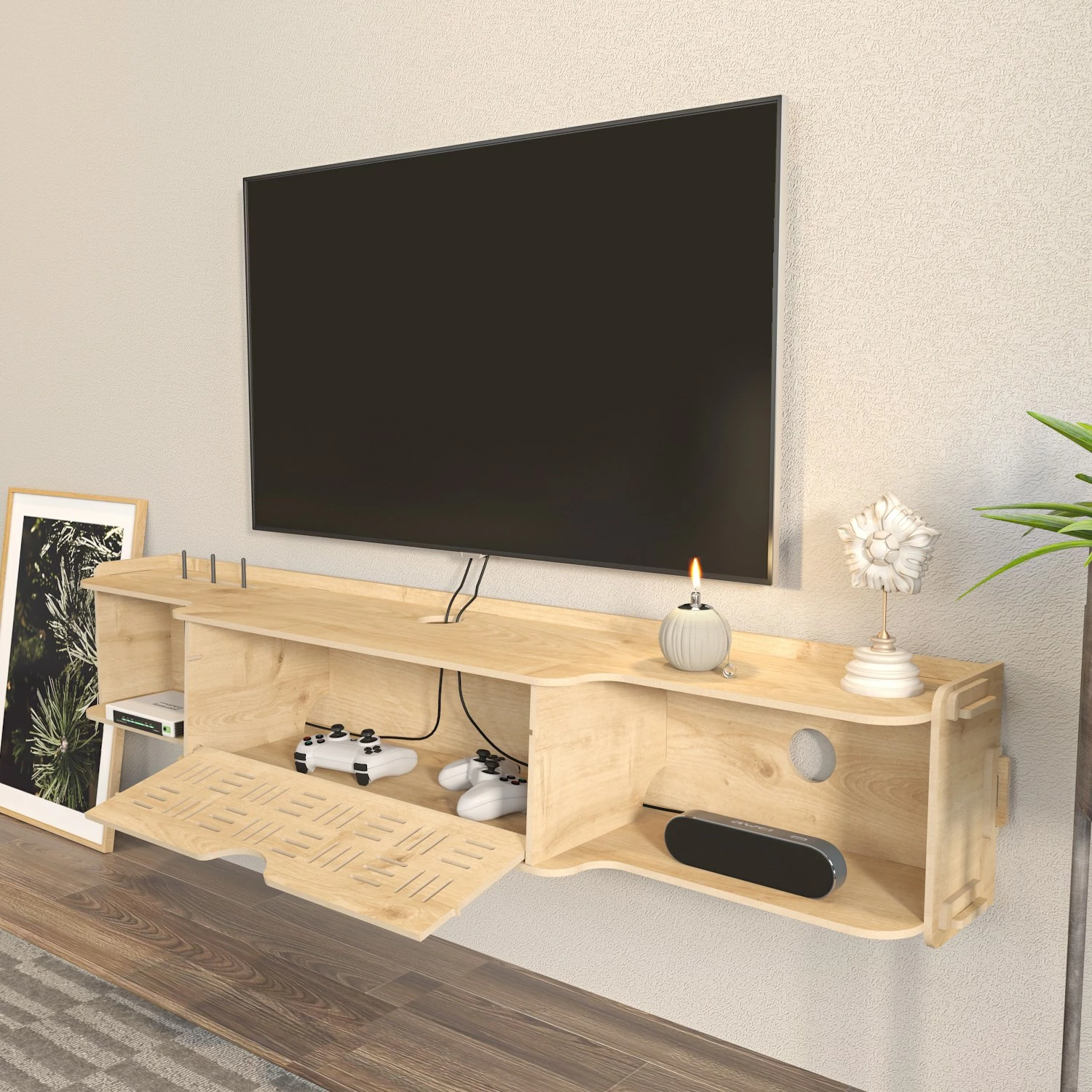 Komodë TV Skye Decor, ngjyrë lisi, për mur