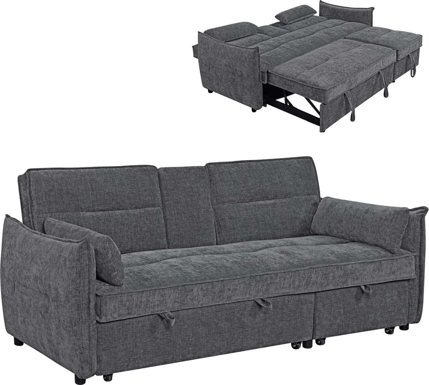 Divan-krevat dy ulëshe VELAR, material gri, FH3305.01, 208x86x85cm