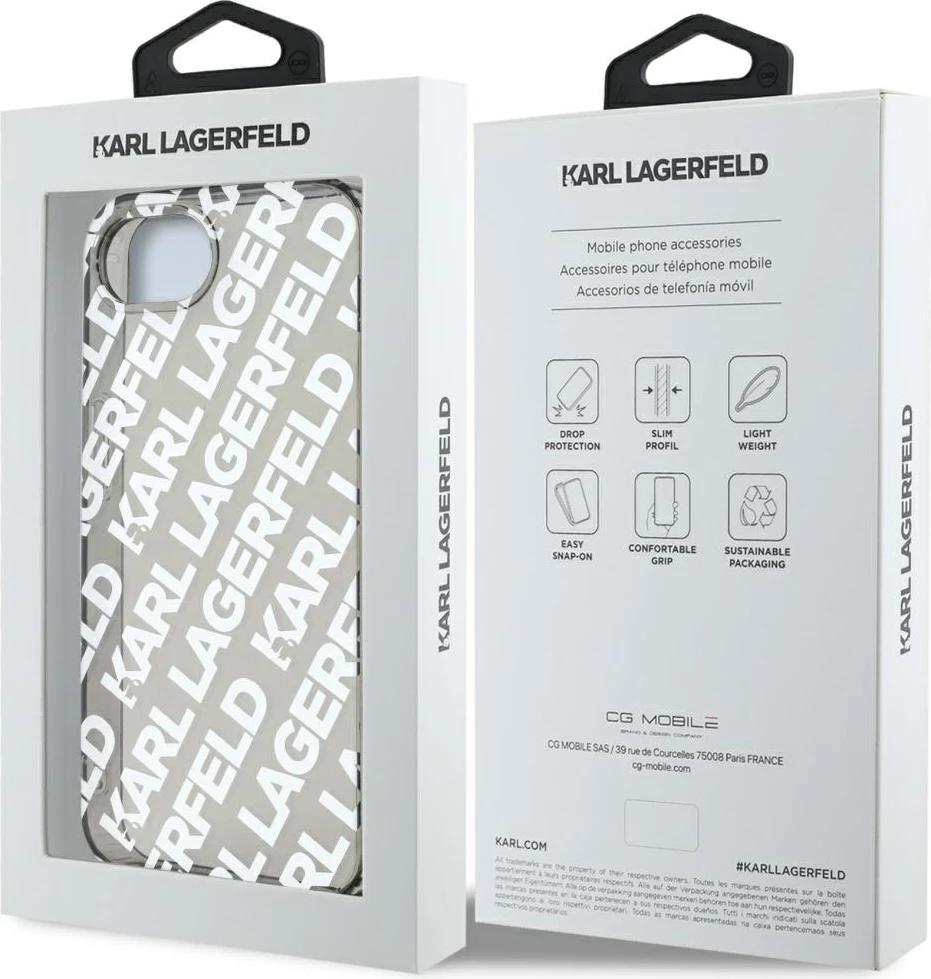 Mbështjellës Karl Lagerfeld IML Repeat Logo për iPhone 16e, argjend