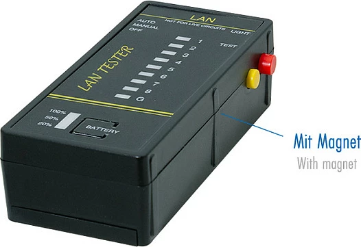 Testues kablloje rrjeti LogiLink LANtest & PoE Finder, RJ45, me magnet dhe dritë, i zi