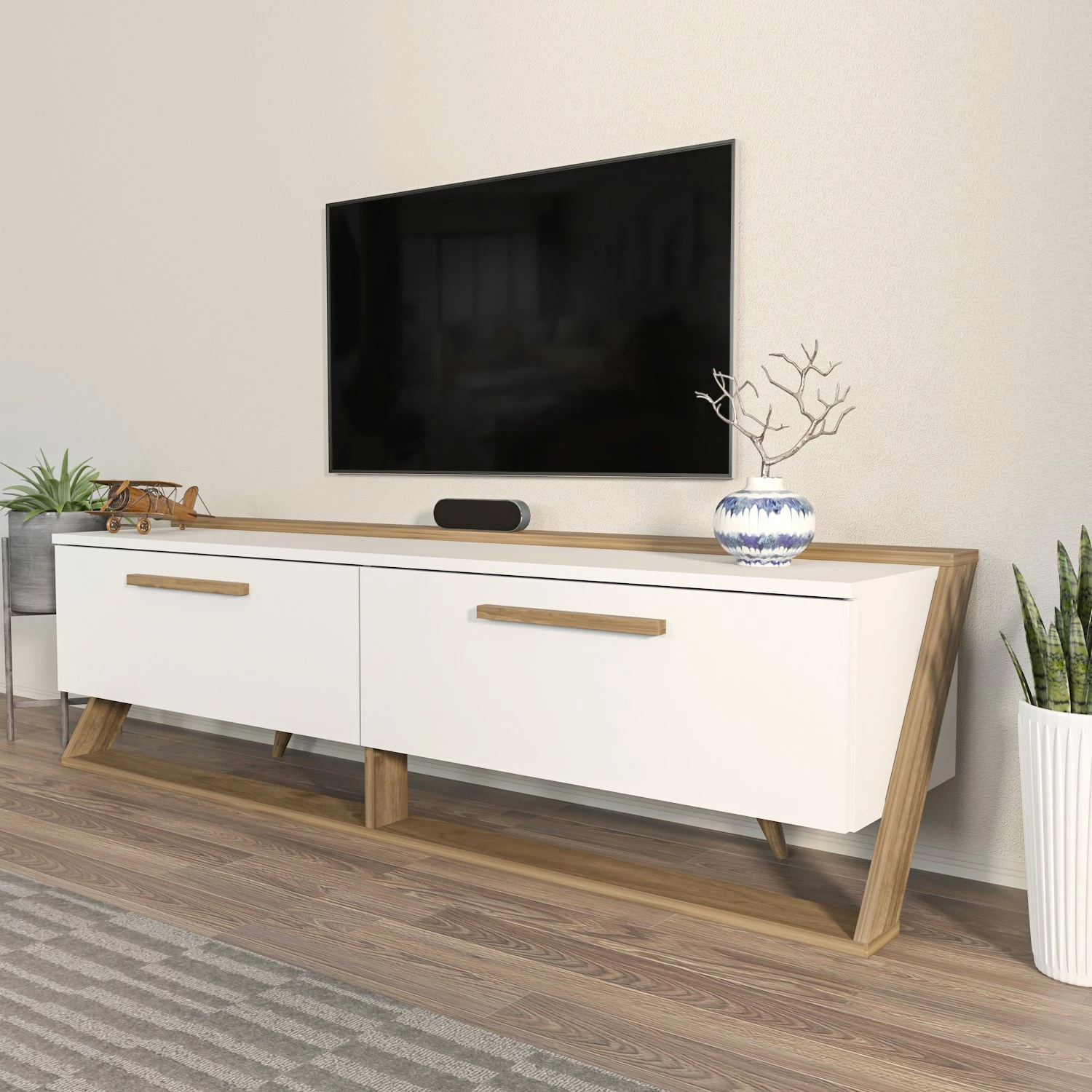 Komodë TV Hanah Home, Astrid, e bardhë dhe arre
