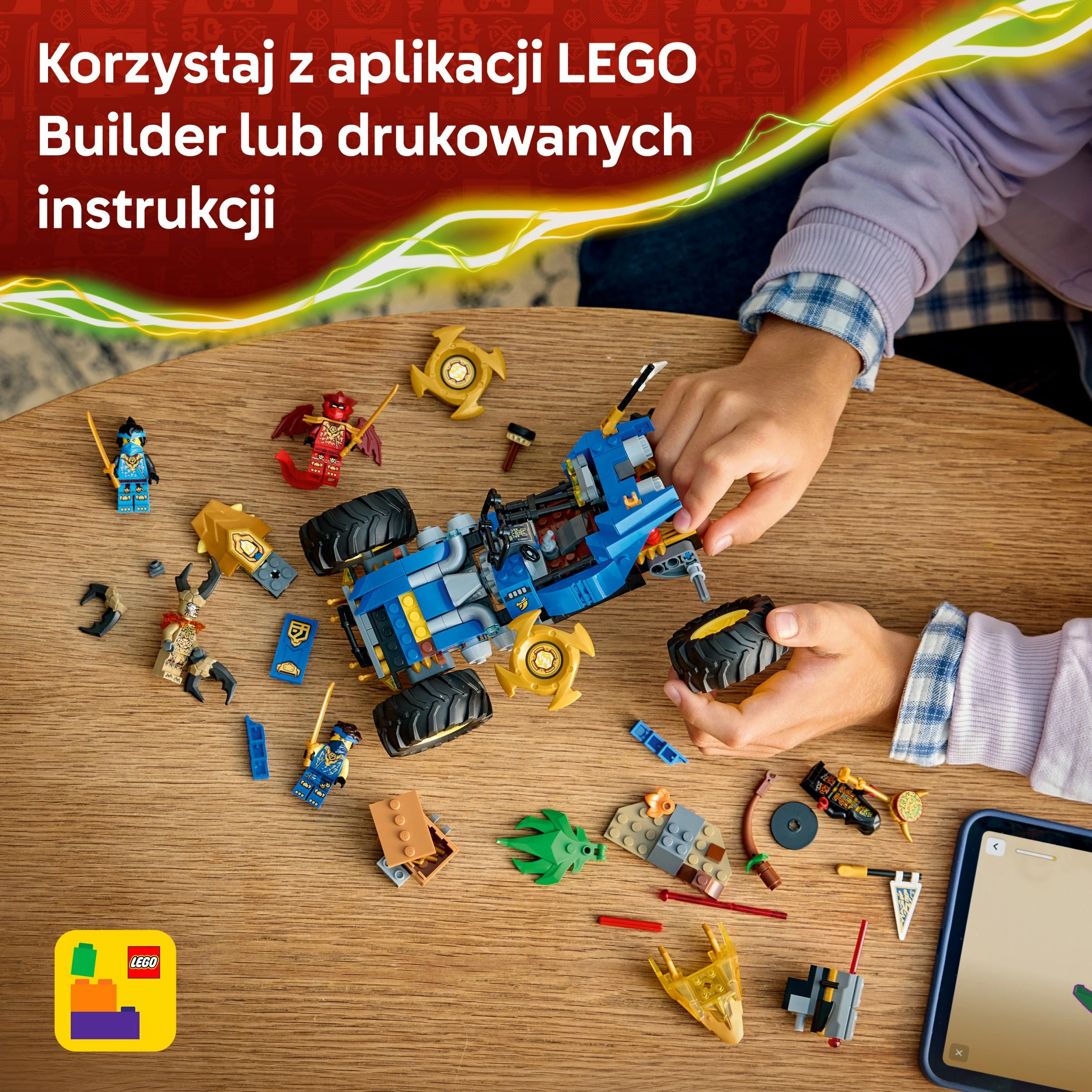 Set ndërtimi LEGO NINJAGO Jay's Multi-Function Car 71856, 387 pjesë, 5 minifigura
