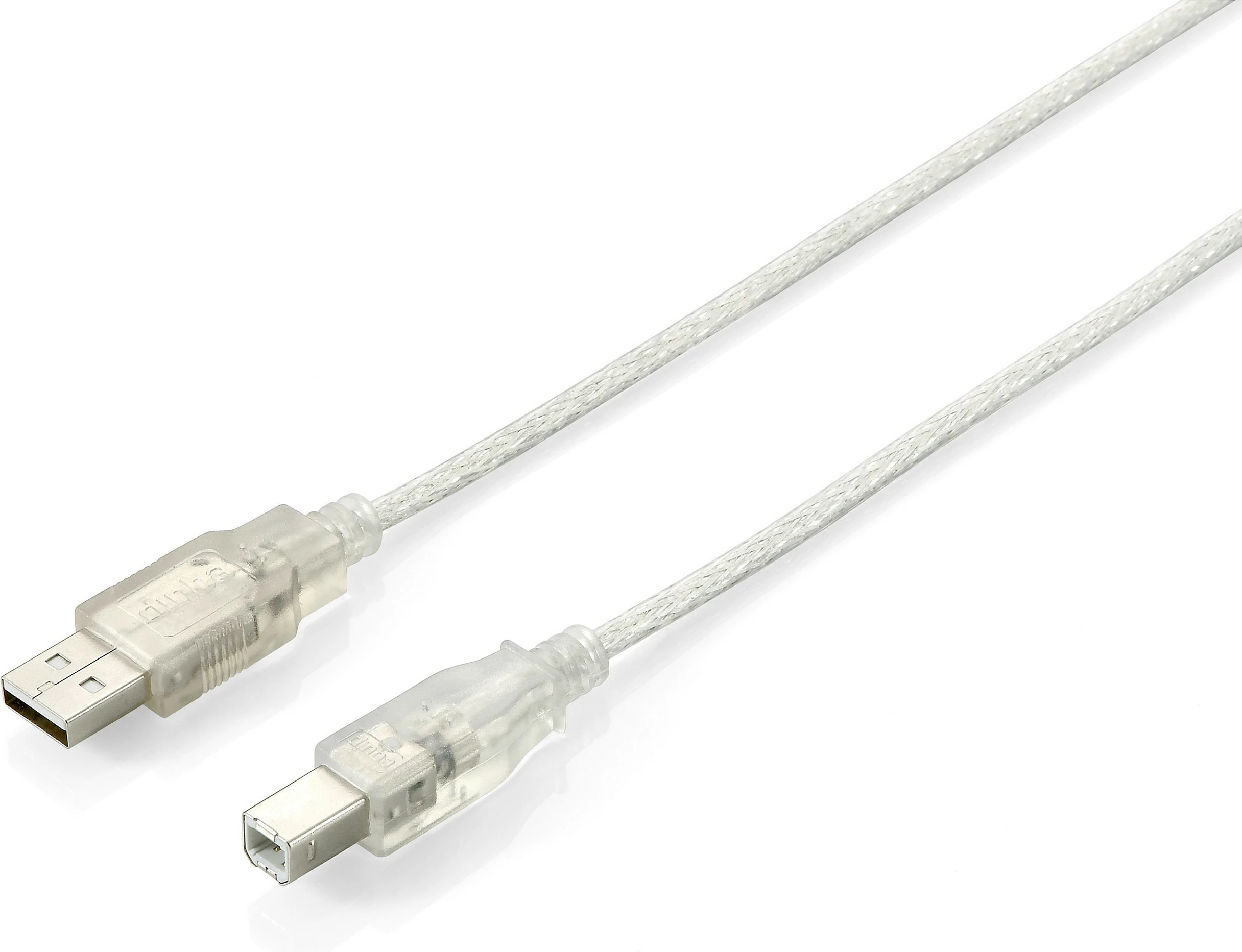 Kabllo USB 2.0 Equip, 3m, Type A në Type B, transparent/argjendtë