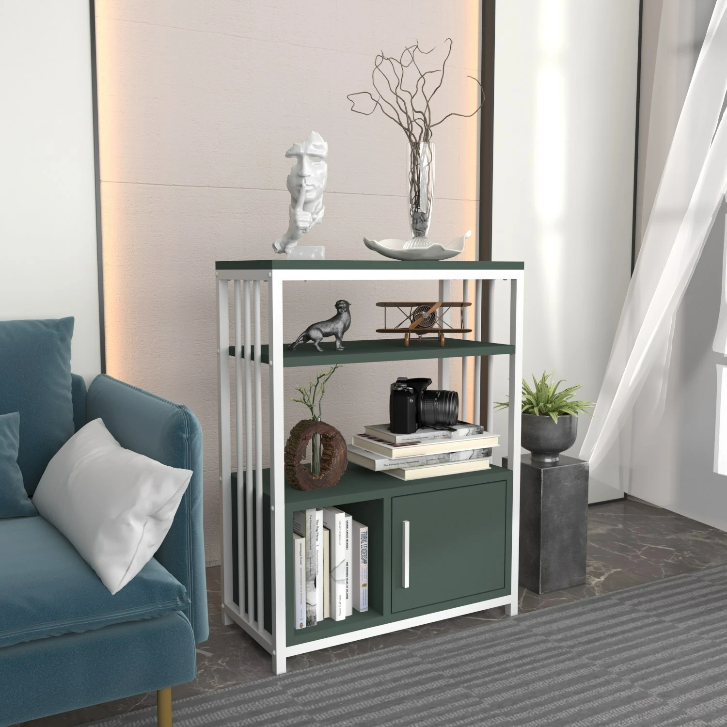 Raft librash Skye Decor, ngjyrë e gjelbër dhe e bardhë, Letos