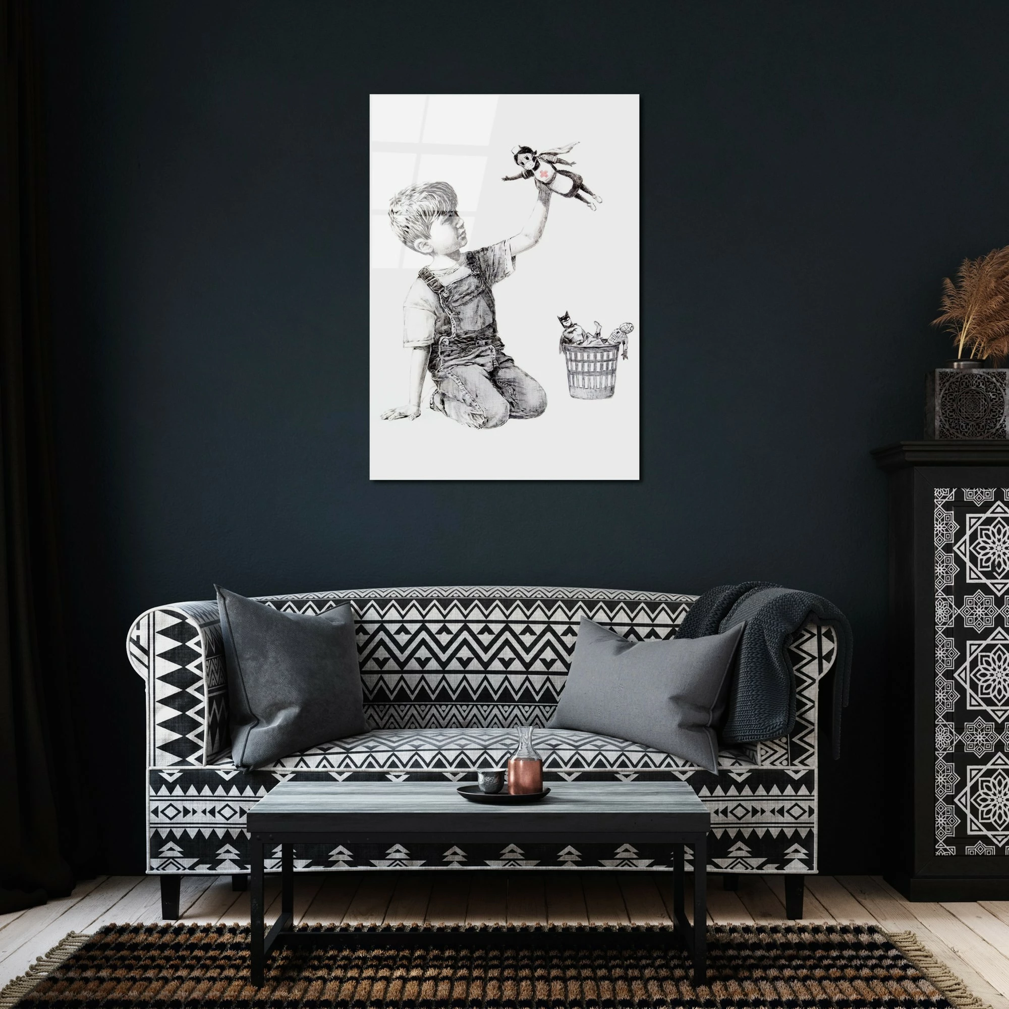 Pikturë dekorative prej xhami të temperuar, Banksy, shumëngjyrëshe, 45x65cm