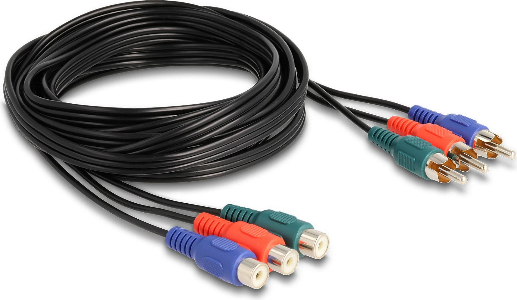 Kabllo zgjatëse RCA RGB DeLOCK, 3x mashkull në 3x femër, 3 m, e zezë