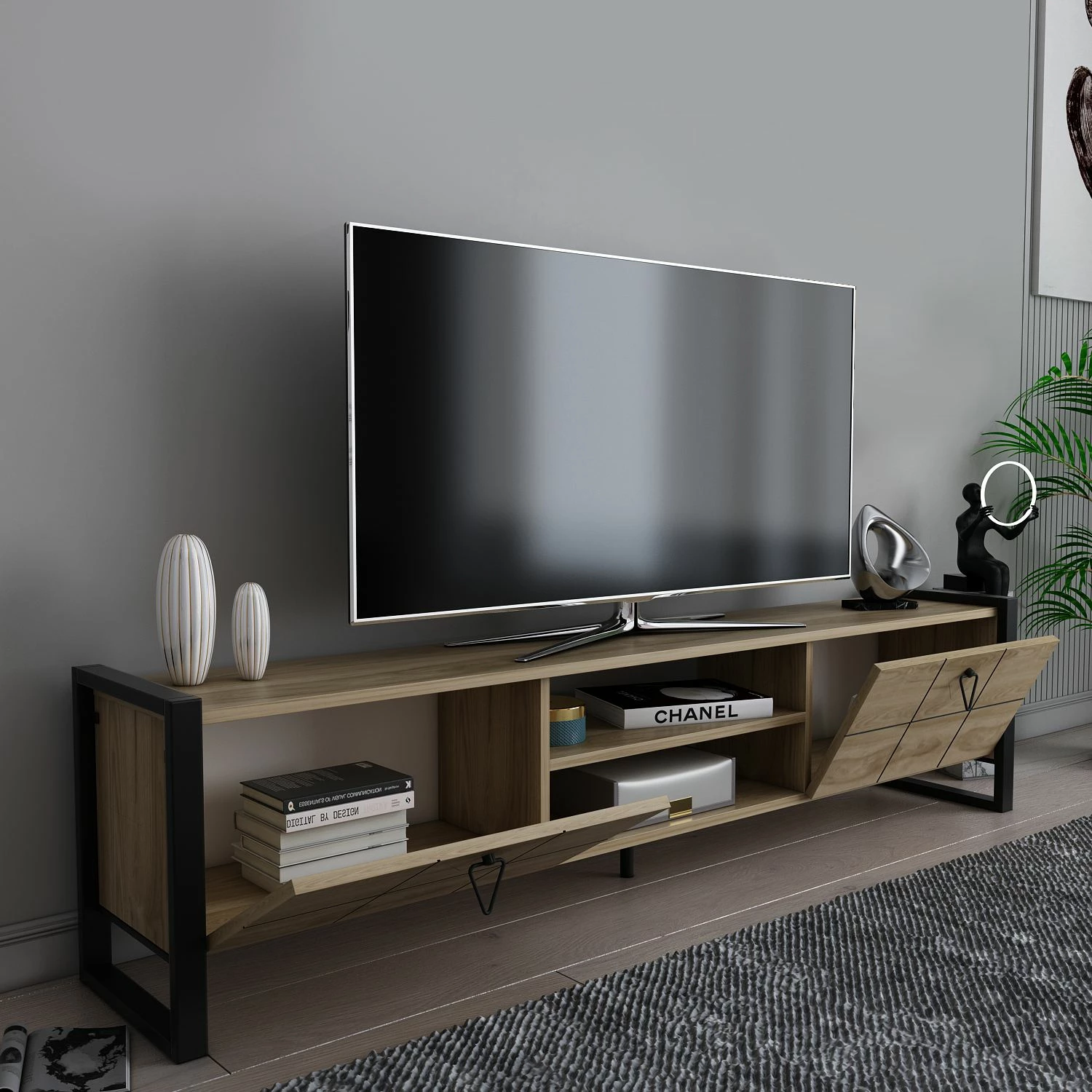 Komodë TV Skye Decor, ngjyrë lisi oud, e zezë