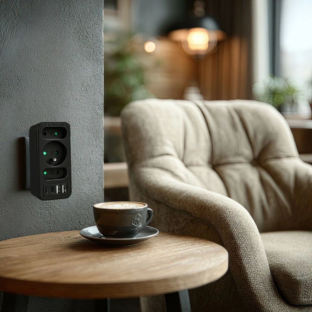 Shpërndarës prizash, Maclean MCE248 F/B, 3 dalje (2 të sheshta + 1 me tokëzim), 2x USB-A + 2x USB-C PD 20W, zi