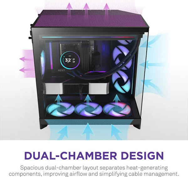 Kasë NZXT H9 Flow RGB, Midi Tower, ATX/EATX/micro ATX/Mini-ITX, xham i kalitur, e zezë