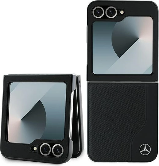 Mbështjellës Mercedes Leather Wood Imitation MagSafe për Samsung Galaxy Z Flip 6, Zi