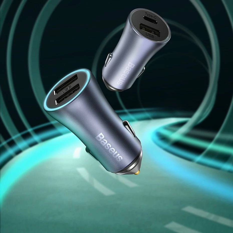 Karikues veture Baseus Golden Contactor Pro, 40W, 2 porta USB-A/USB-C, me kabllo USB-C, Gri