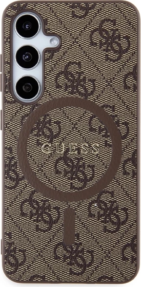 Mbështjellës Guess 4G Collection Leather Metal Logo MagSafe për Samsung Galaxy S24, Kafe