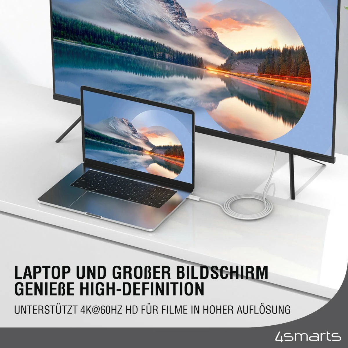 Kabëll USB-C në HDMI 4smarts 540955, 2 m, Bardhë