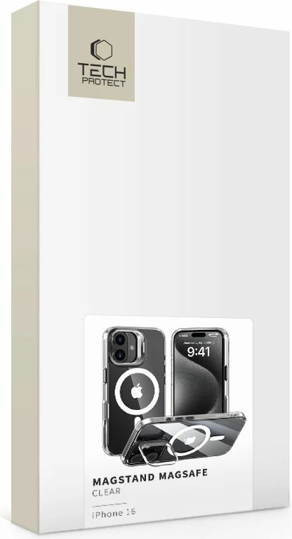 Mbështjellës Tech-Protect MagStand për iPhone 16, MagSafe, Transparent