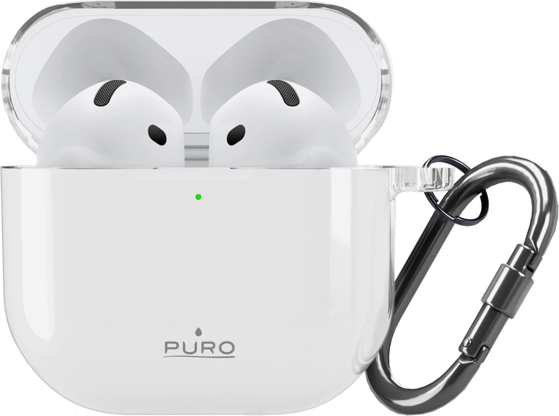Mbështjellës TPU për AirPods 4 Puro 0.3 Nude, ultra i hollë, me karabinë, transparent