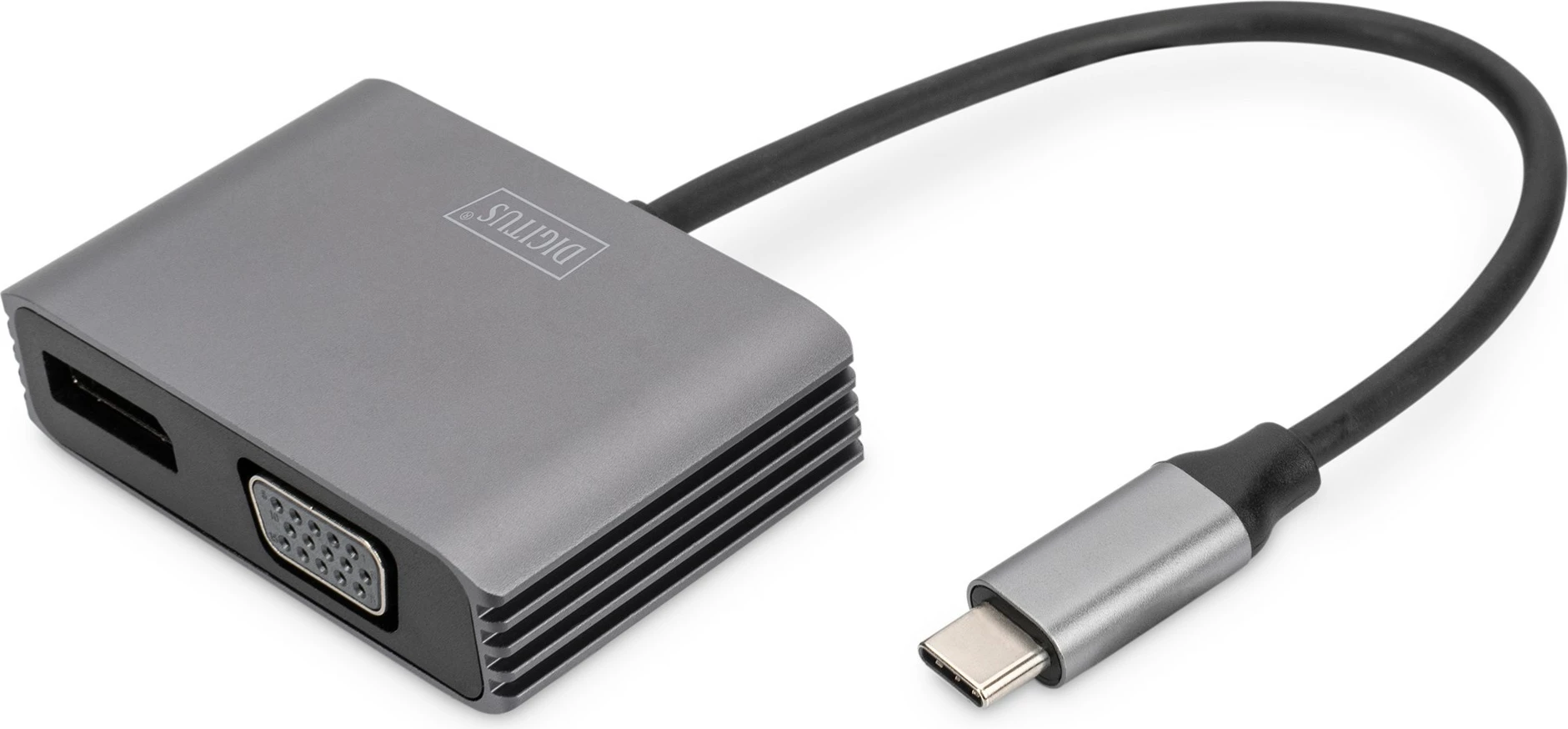 Adapter Digitus DP + VGA 20cm, 4K/30Hz, alumini, argjendtë