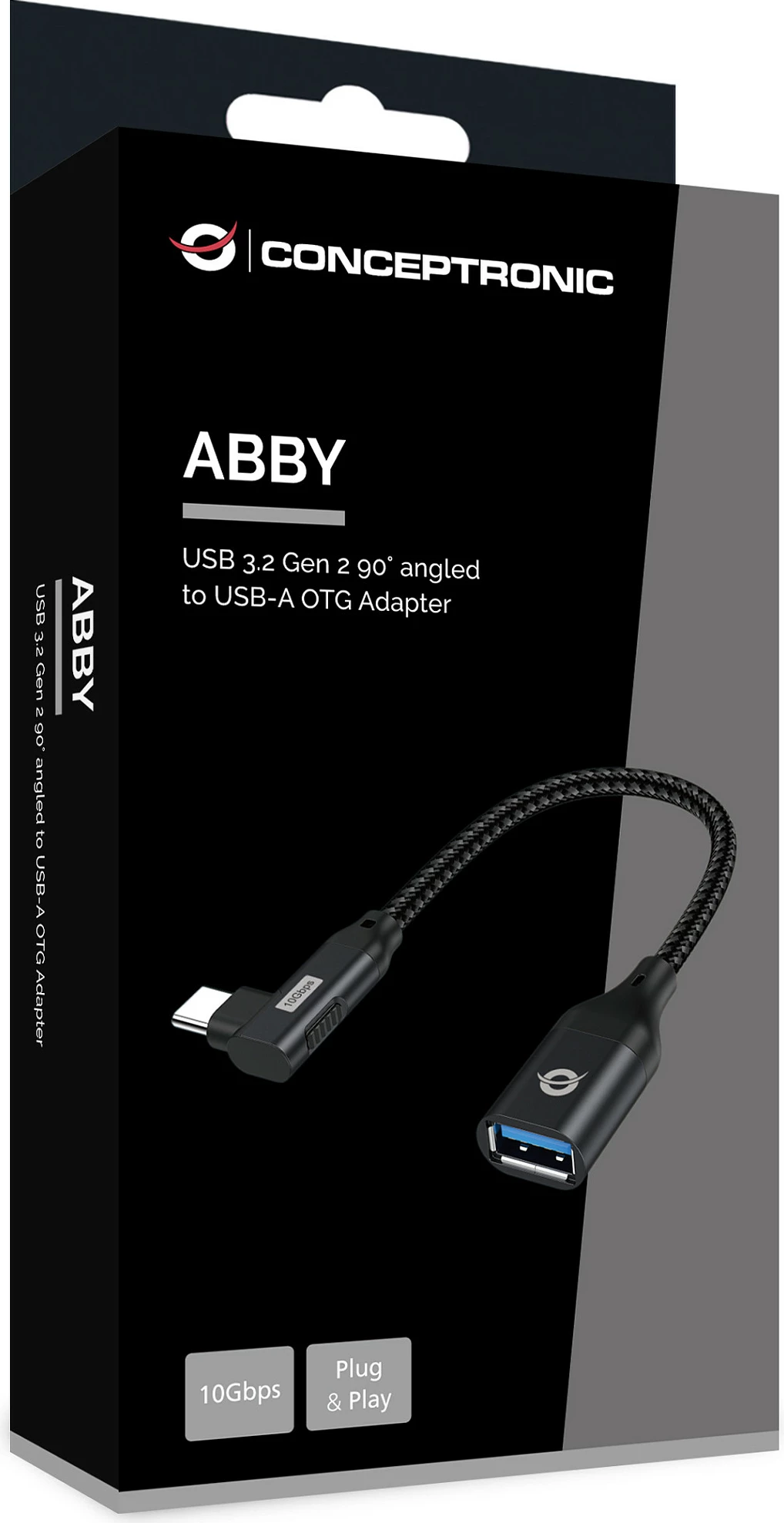 Adapter OTG USB-C në USB-A Conceptronic ABBY19B, USB 3.2 Gen 2, 10Gbps, 90°, i zi