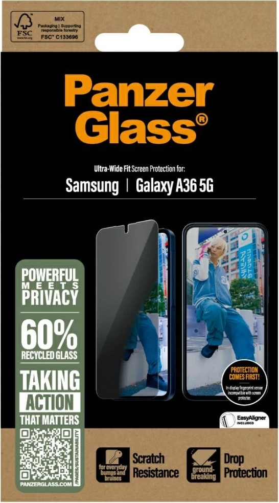 Xham mbrojtës PanzerGlass Ultra-Wide Fit Privacy për Samsung Galaxy A36 5G