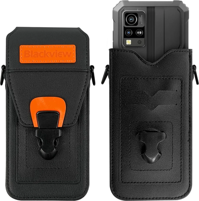 Mbështjellës telefoni BLACKVIEW C01 holster/pouch mbrojtës rezistent ndaj goditjeve, i papërshkueshëm nga uji, deri 185 x 90 x 30 mm, me kordë dhe kapëse, zi/portokalli