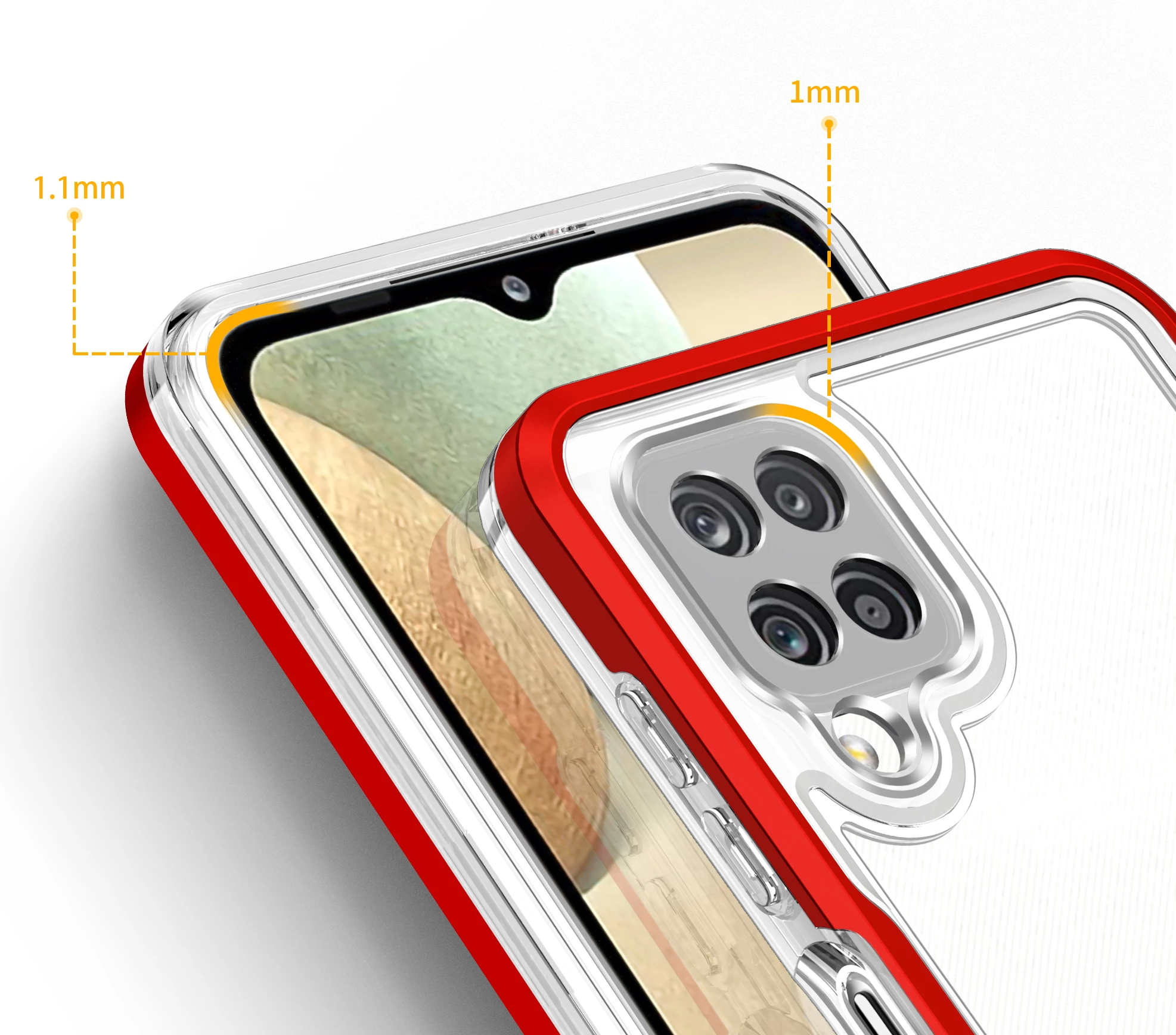 Mbështjellës Hurtel Hybrid Armor Clear 3in1 për Samsung Galaxy A22 4G, Transparent/Kuq