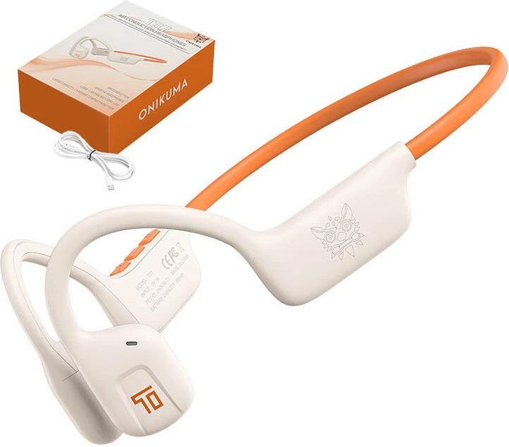 Kufje TWS ONIKUMA T37, pa tela, Air Conduction, Bluetooth 5.3, Bardhë/Portokalli