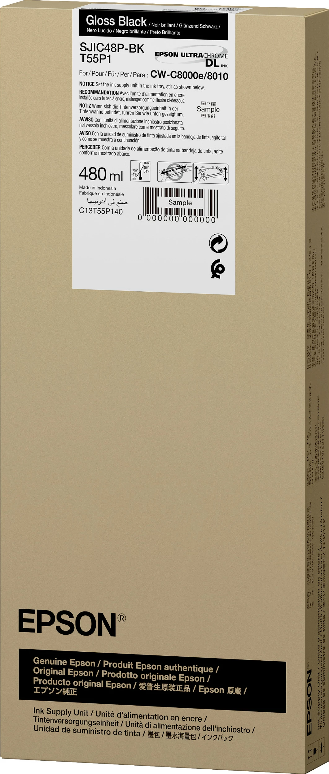 Kartushë boje Epson SJIC48P-BK T55P1, 480ml, e zezë (gloss), për ColorWorks C8000