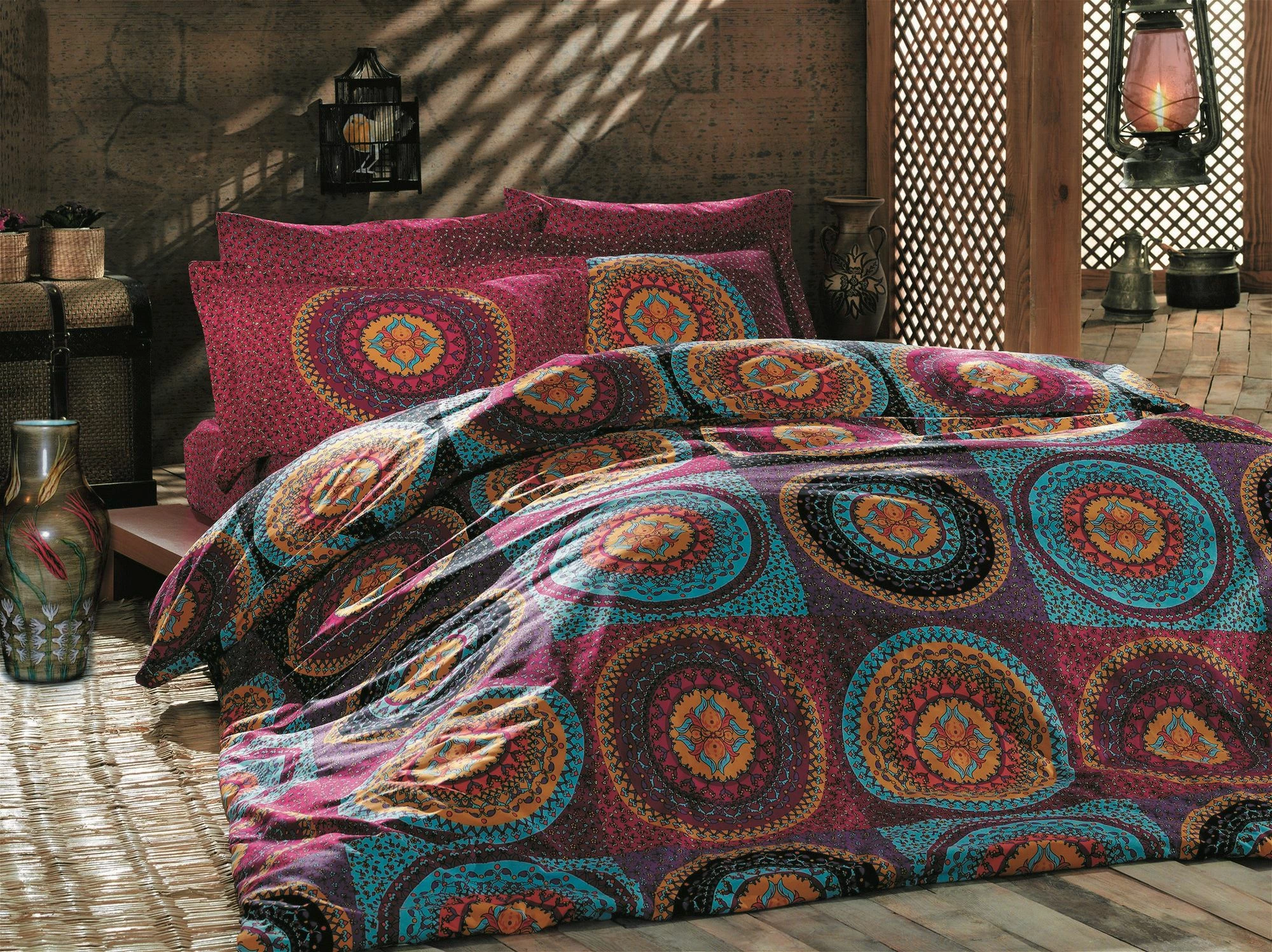 Set mbulesë për jorgan njëpersonësh Ranforce, L'Essentiel Linge de Maison, Gipsy - Classic, fuchsia/turkuaz/e verdhë/portokalli