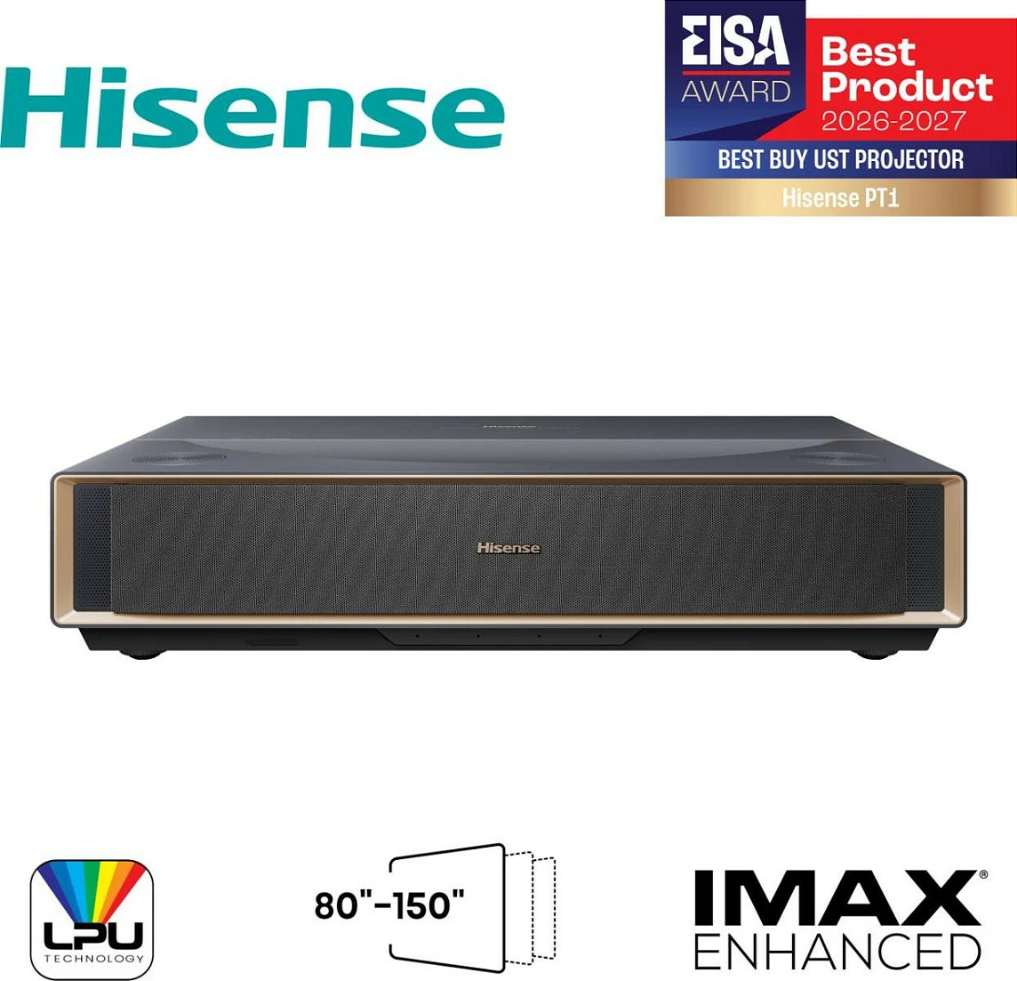 Projektor laser Hisense PT1, 4K UHD, Smart VIDAA, HDR, Dolby Atmos, HDMI 2.1, WiFi, 80-150", ngjyrë e zezë me bronz