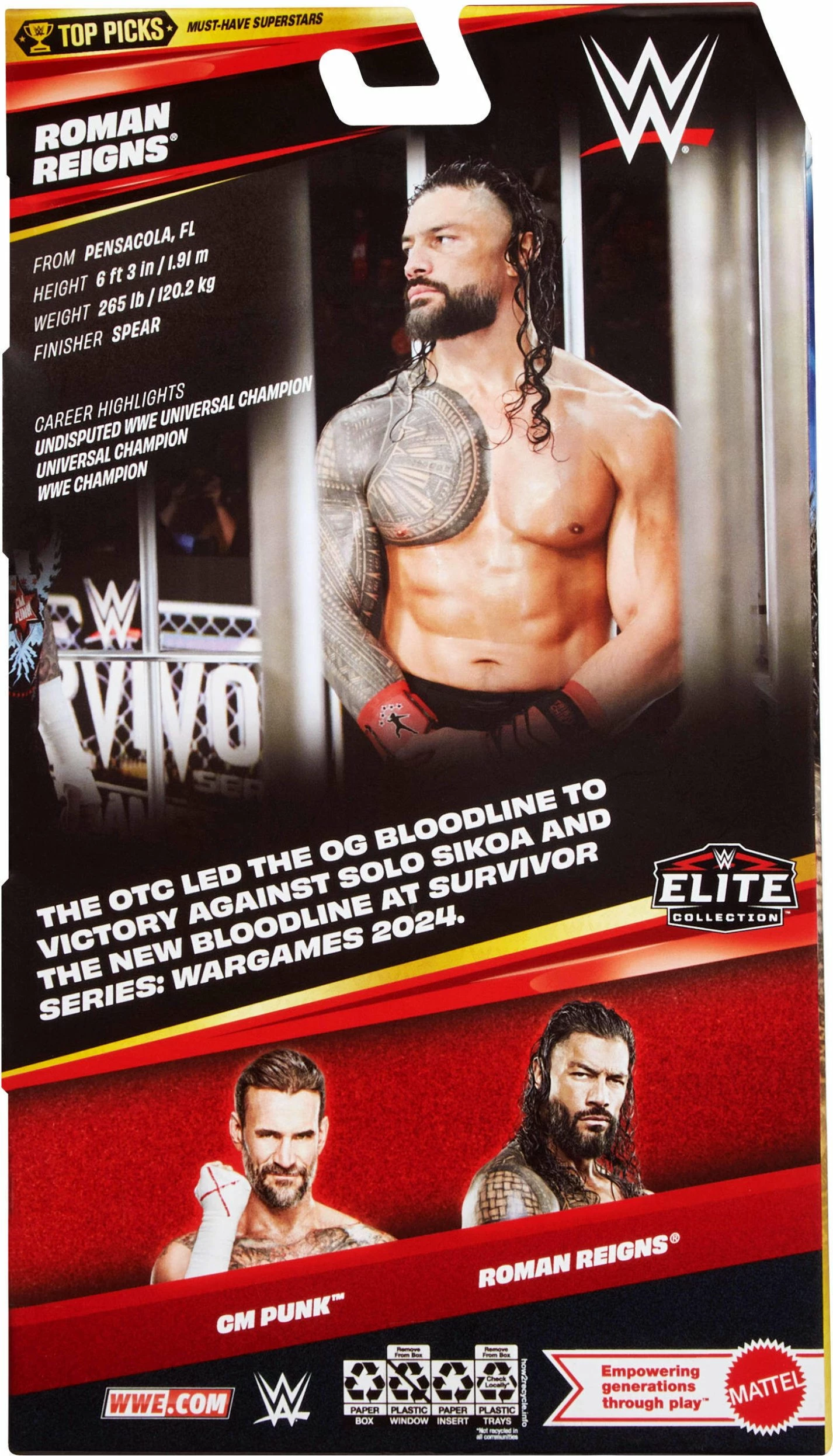 Figurinë koleksionuese Mattel WWE Elite Collection Roman Reigns JHV14 15 cm, me aksesorë