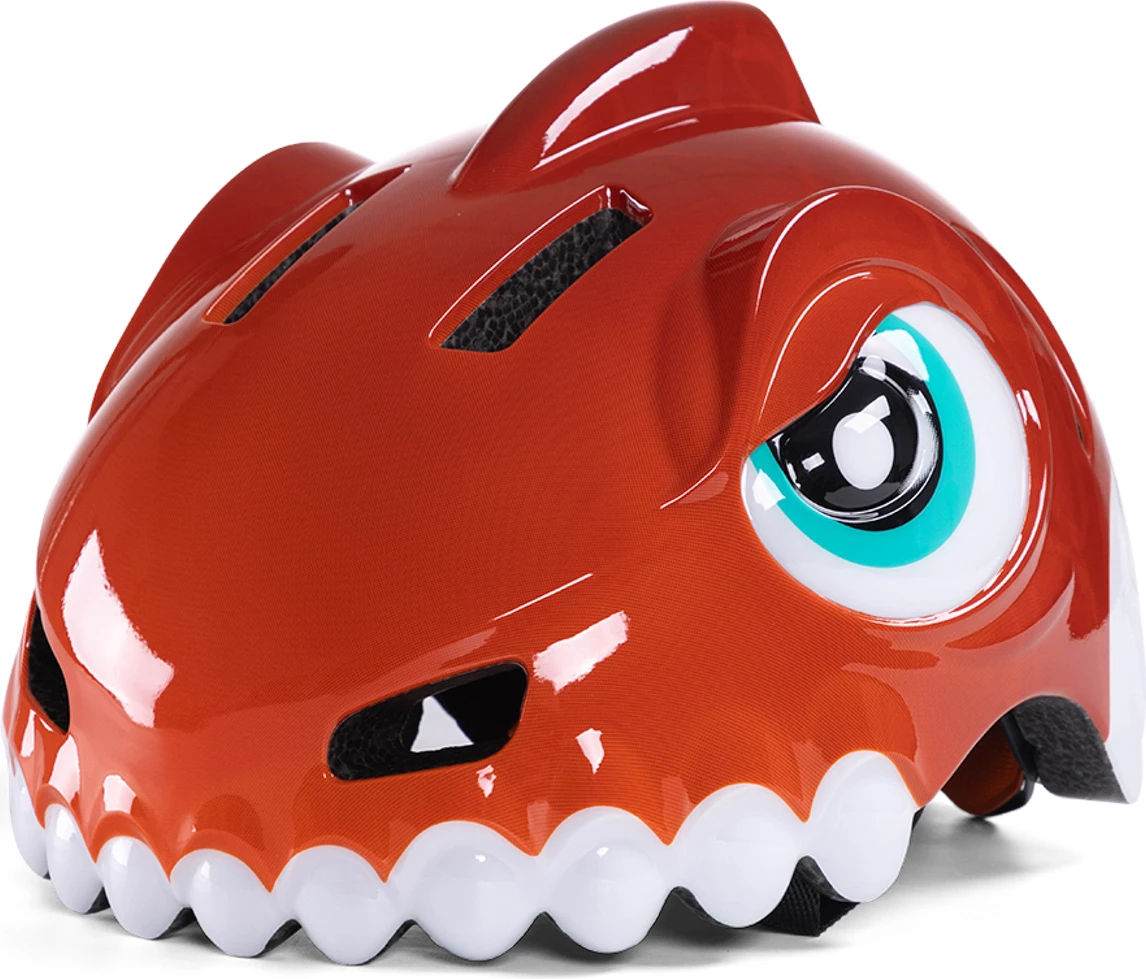 Helmetë biçiklete fëmijësh, Wozinsky HT-62C, S (52-56 cm), rregullim 360°, 250 g, dizajn dinosaur, e kuqe