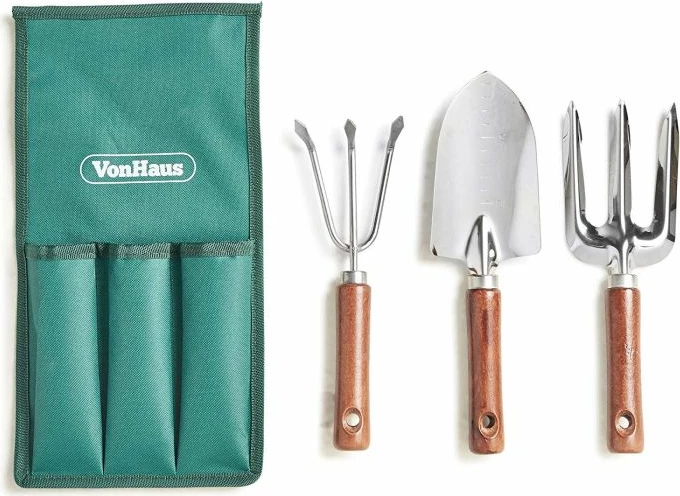 Stol/kneeler për kopsht VONHAUS 2-në-1 2515210, i palosshëm, me set veglash, jeshile/gri, set 5 copë