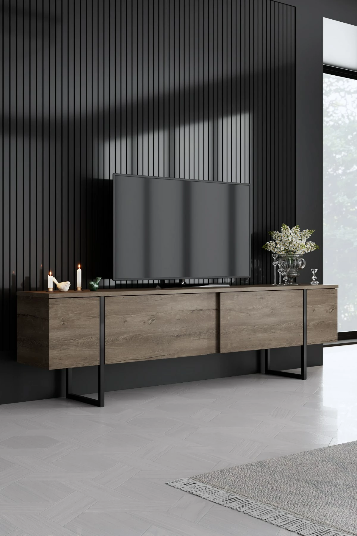 Set mobiljesh për dhomë dite, Luxe, ngjyrë arre dhe e zezë