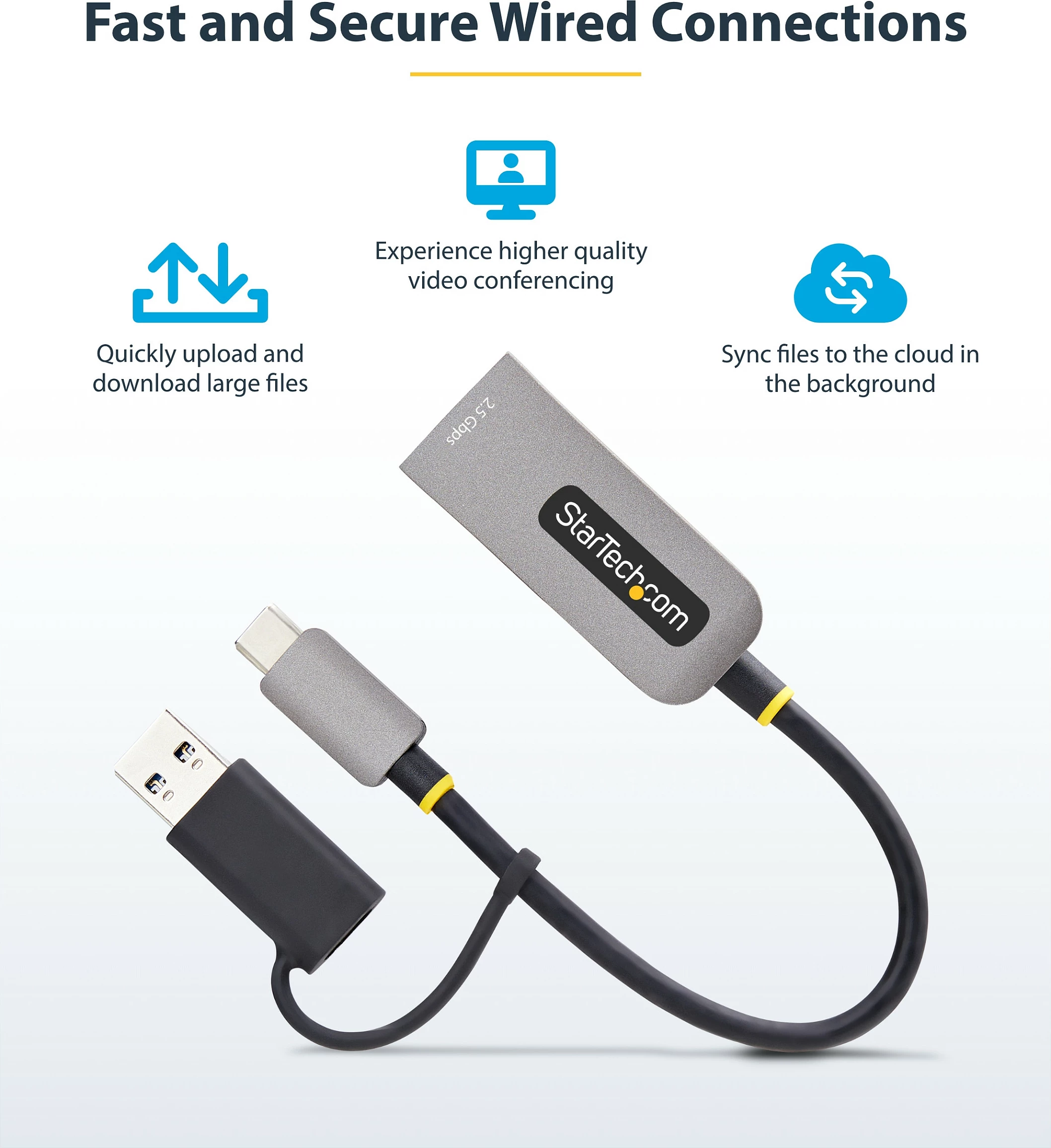 Adapter rrjeti StarTech USB-C në Ethernet 2.5GbE, Realtek RTL8156BG, me konvertues USB-A, 15cm, gri