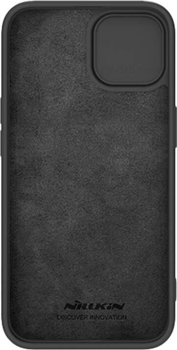 Mbështjellës Nillkin CamShield Silky Silicone për iPhone 15 Plus, i zi