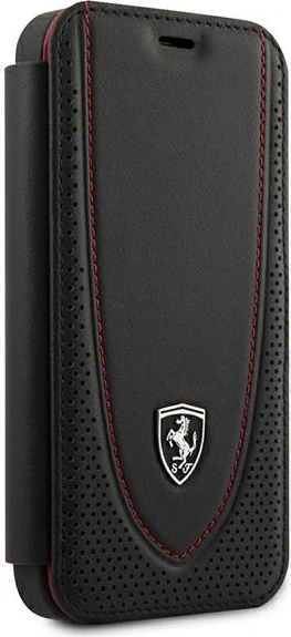 Mbështjellës Ferrari Off Track Perforated FEOGOFLBKP12SBK për iPhone 12 mini 5.4", me kapak, lëkurë natyrale, i zi