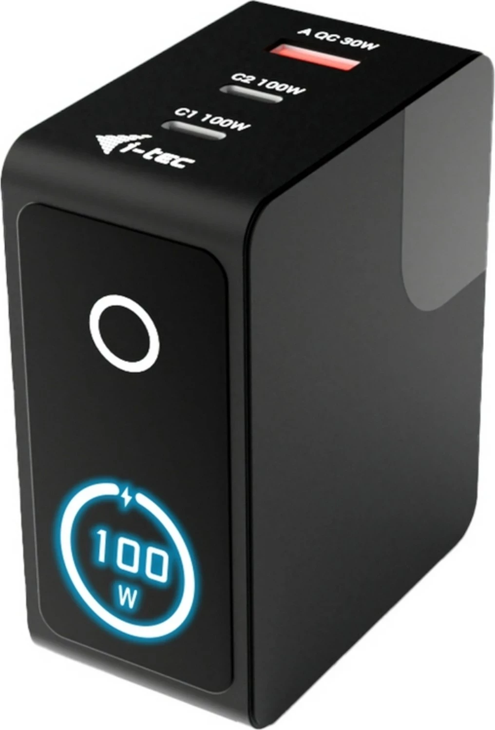 Karikues rrjeti i-tec 100W GaN, 2x USB-C, 1x USB-A, me LCD, 150 cm, i zi