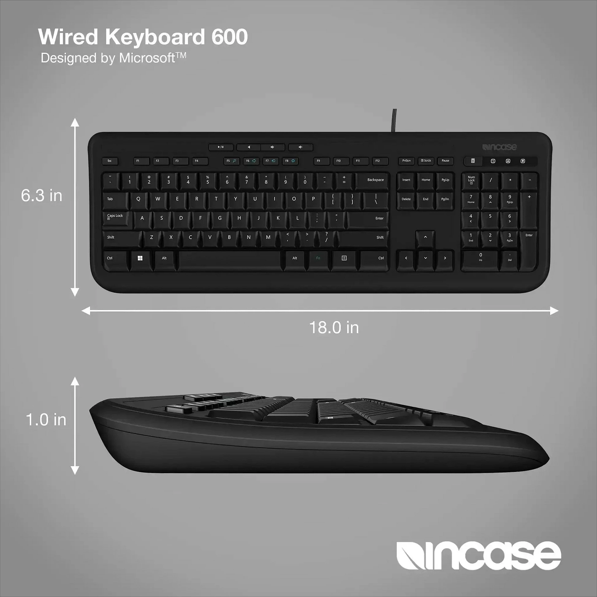 Tastierë me kabllo Incase 600, USB, Full-size, UK EN QWERTY, e zezë