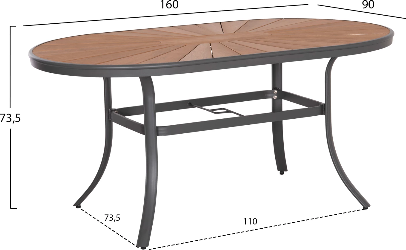 Tavolinë për kopsht TELAMO FH6288.01, 160x90x73.5 cm, polywood/alumin