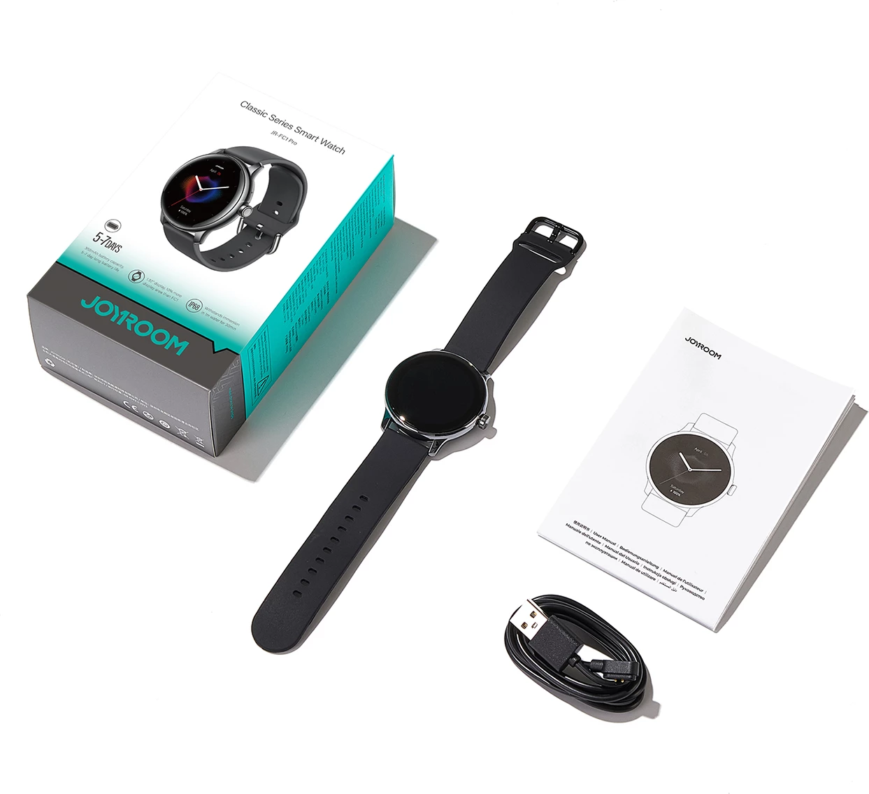 Smartwatch Joyroom JR-FC1 Classic Series, 1.28", Bluetooth 5.3, IP68, Gri e errët