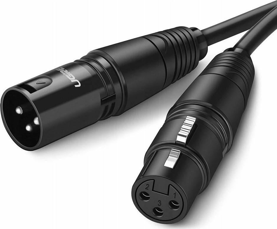 Kabllo audio XLR Ugreen AV130 20710B 2 m, 3-pin femër-në-mashkull, me prizë këndore, e zezë