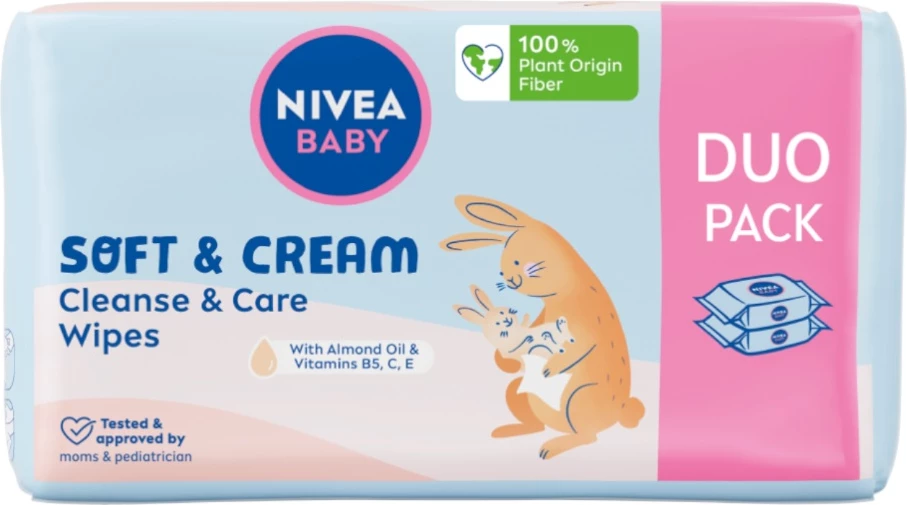 Letra të lagura për fëmijë Nivea Soft & Cream 2x57 copë