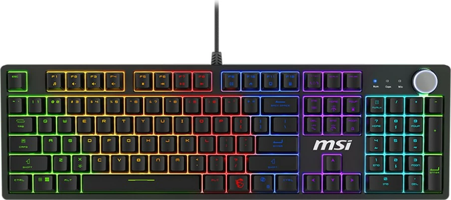 Tastierë mekanike MSI FORGE GK320, switche Red hot‑swappable, USB, QWERTY US, ndriçim RGB, e zezë, me keycaps shtesë