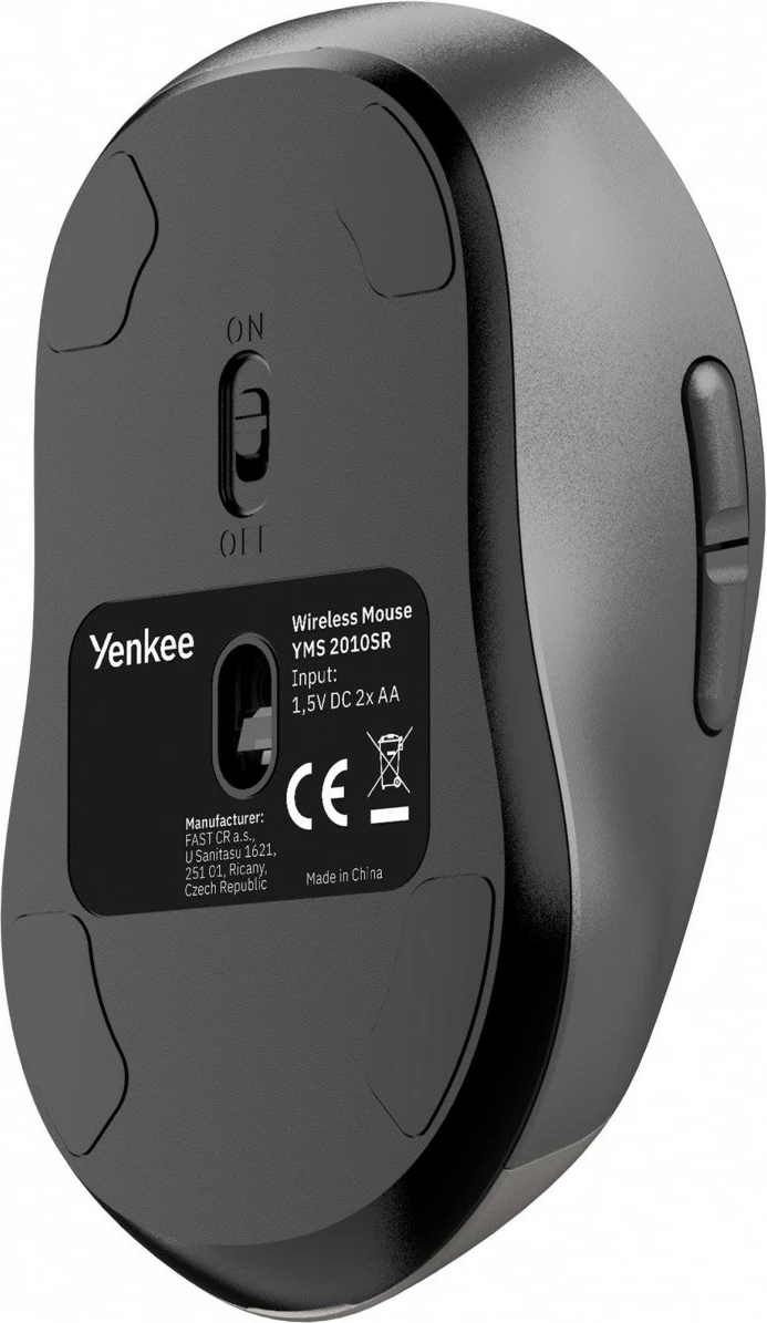 Maus YENKEE YMS 2010SR GYRO pa kabllo, Dual Bluetooth 5.1 + USB 2.4GHz, 3200 DPI, 6 butona, e zezë/argjendtë, me 2x bateri AA