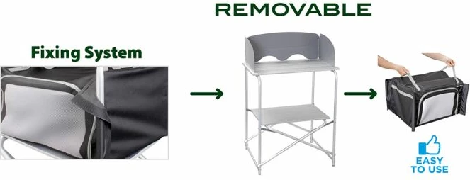 Kuzhinë kampingu palosëse BRUNNER Snack Basic 0422095N.C03, 62x46cm, H90/109cm, gri/zezë, me çantë bartjeje