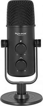 Mikrofon USB DeLOCK, dy kapsula, dalje 3.5 mm për kufje, kontroll volumi, Quick-Mute, i zi