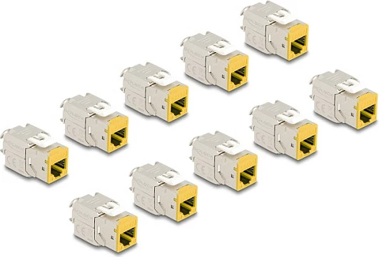 Modul keystone RJ45 në LSA DeLOCK Cat6A, pa vegla, 10 copë, i verdhë