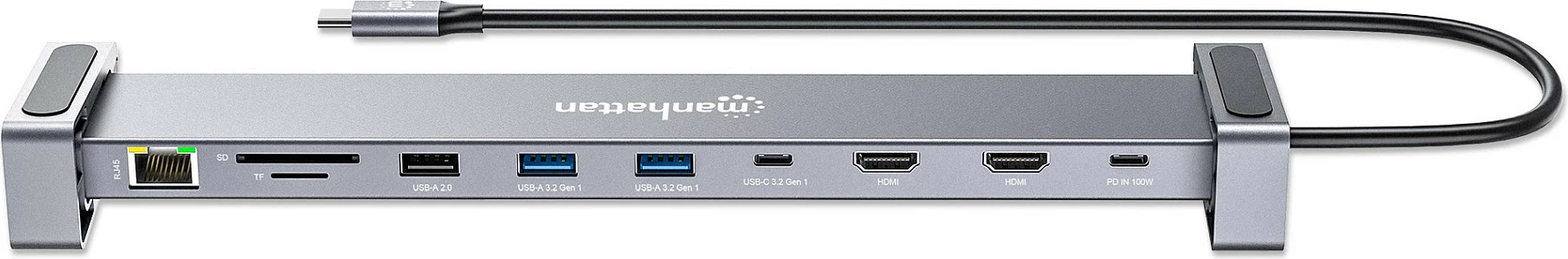 Docking station MANHATTAN 10-in-1 4K USB-C PD, 2xHDMI, gri