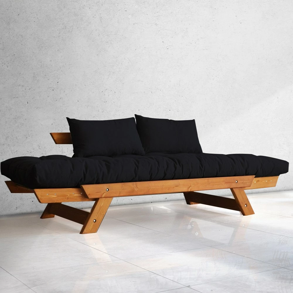 Divan kopshti dy vendësh, Skye Decor, CPT8105-210, ngjyrë teak dhe e zezë
