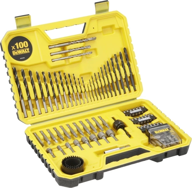 Set aksesorësh për shpim dhe kaçavidë Dewalt DT71563, 100 copë, kuti metalike